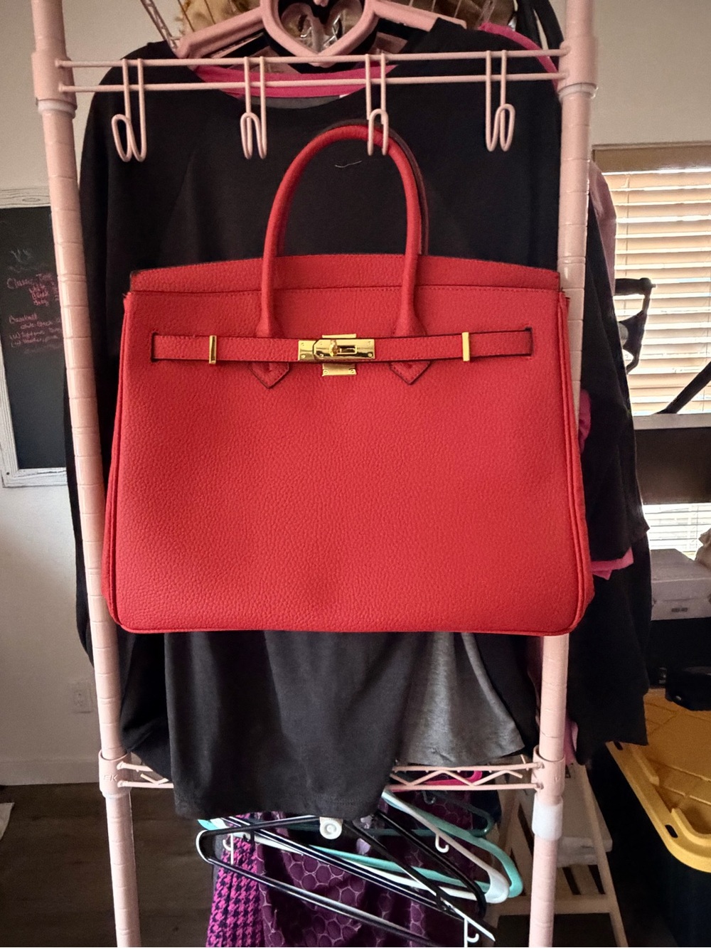 Wirkin Red Structured Top-Handle Tote Bag with Gold Hardware